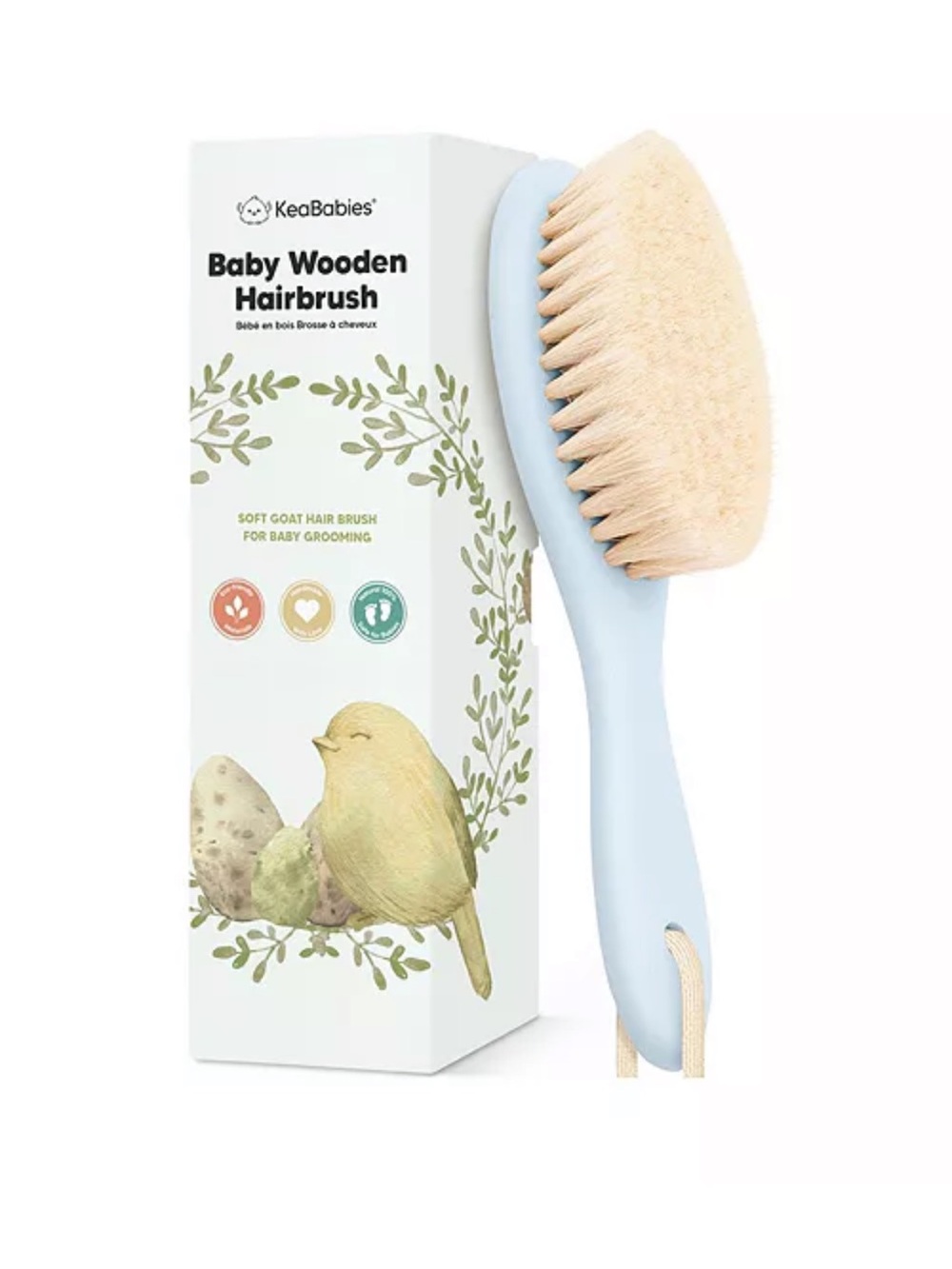 KeaBabies White Baby Hairbrush with Natural Bristles